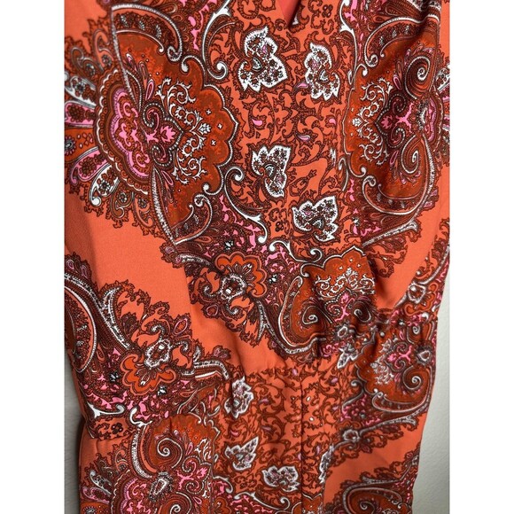 Banana Republic Romper Womens 6 Orange Paisley Print Wrap V-Neck Short Sleeve - Picture 2 of 9